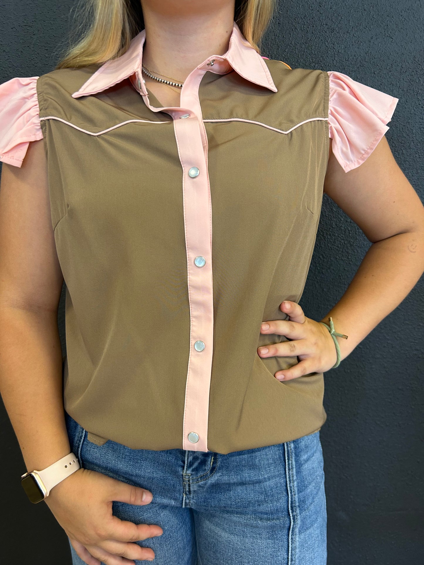 Ruffle Sleeve Button Up