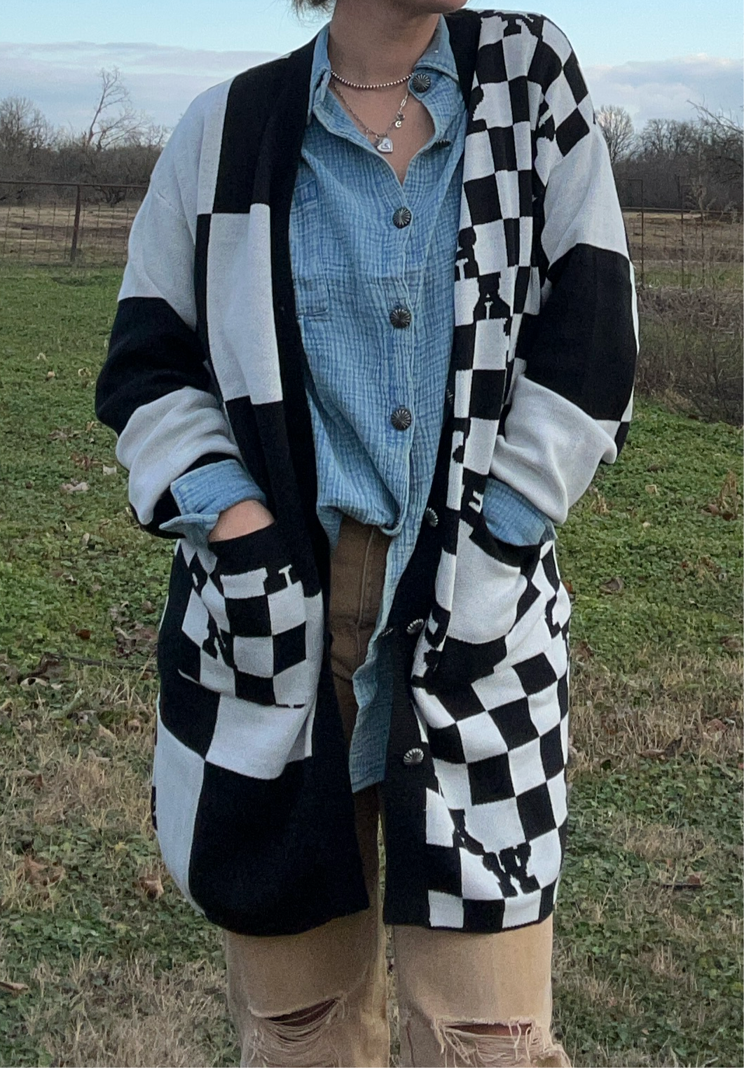 Checked Cardigan