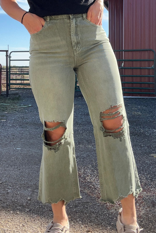 Olive Cropped Jean