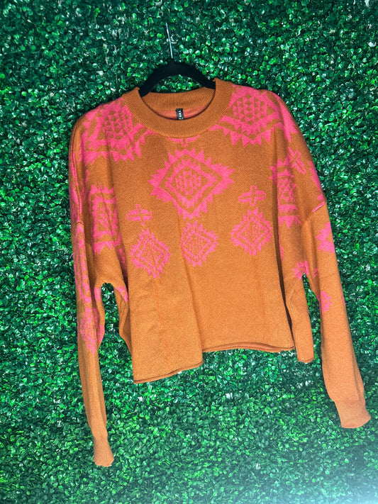 Cropped Aztec Print Sweater